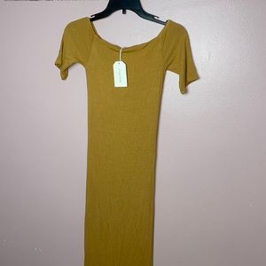 Enza Costa Silk Knit Half Sleeve Off Shoulder Dress in Honey